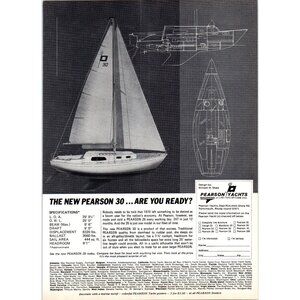 1971 Pearson Yachts 30 Sailboat Yacht Vintage Print Ad William Shaw Wall Art